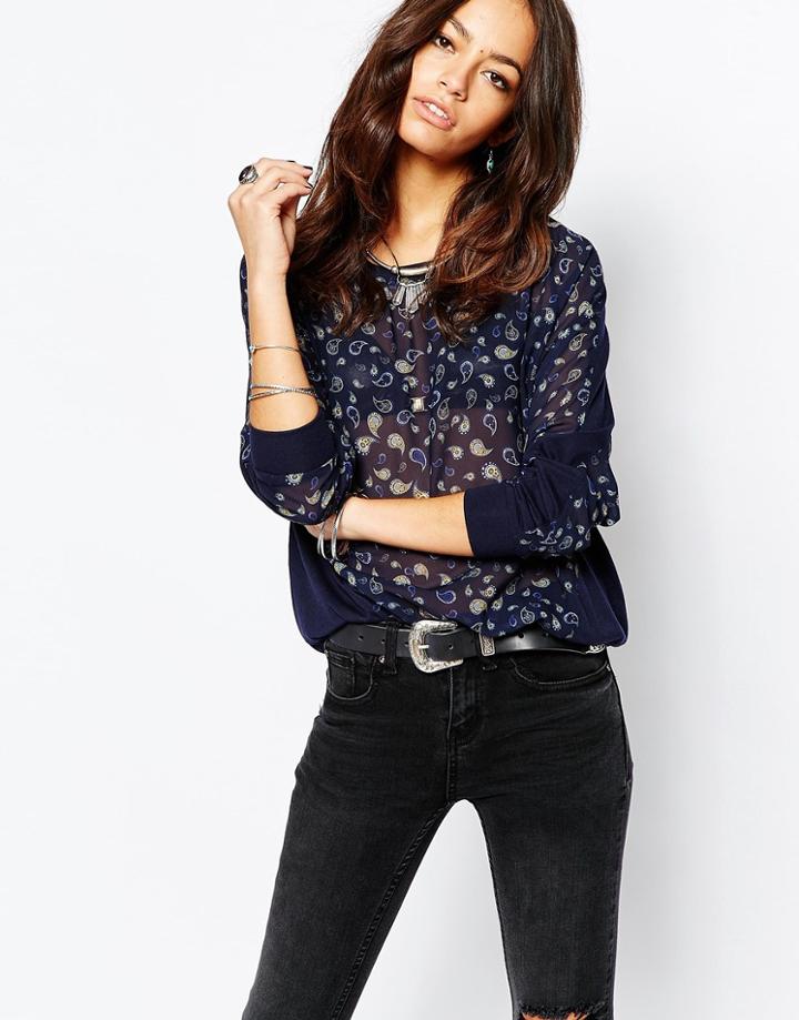 Only Paisley Print Chiffon Sweat - Blue