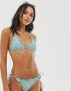 Fashion Union Lola Tie Up Bikini Bottom In Ditsy Print-green