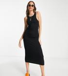 Only Tall Ribbed Racerneck Midi Dress In Black