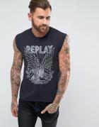 Replay Eagle Print Sleeveless T-shirt - Black