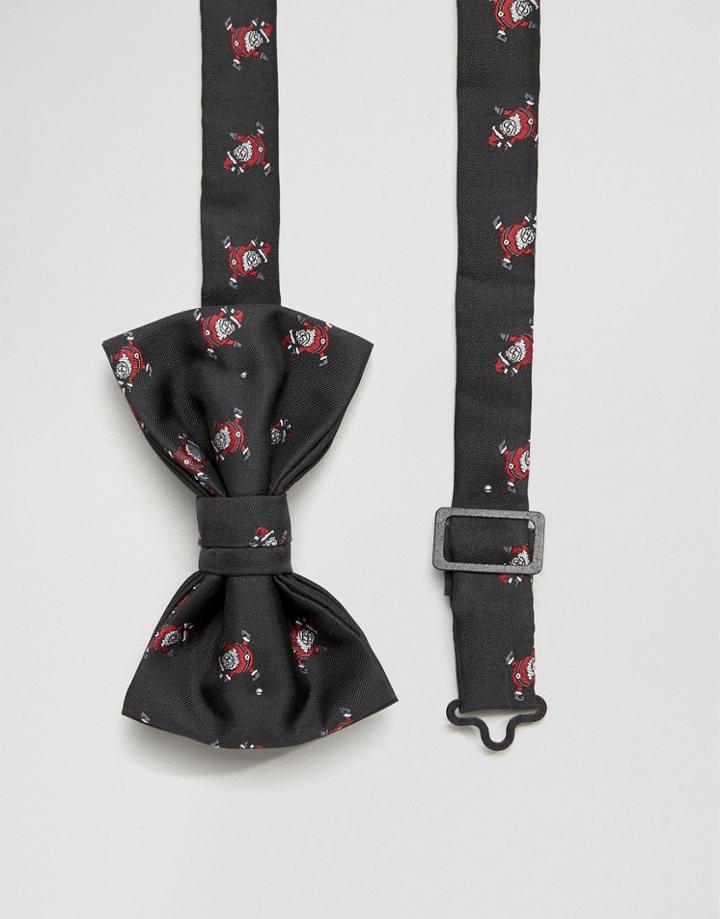 Asos Chirstmas Bow Tie With Cartwheeling Santa - Black