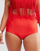 Monif C Red High Waist Bikini Bottom - Red