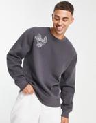 Topman Eagle Sketch Sweatshirt In Gray-grey