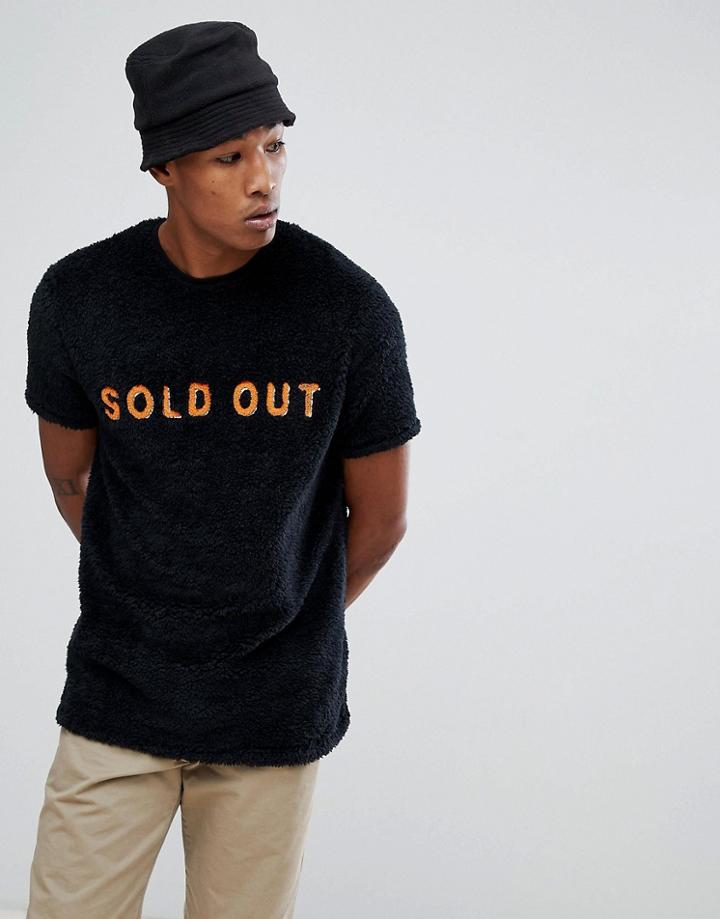 Asos Longline T-shirt In Borg With Sold Out Embroidery - Black