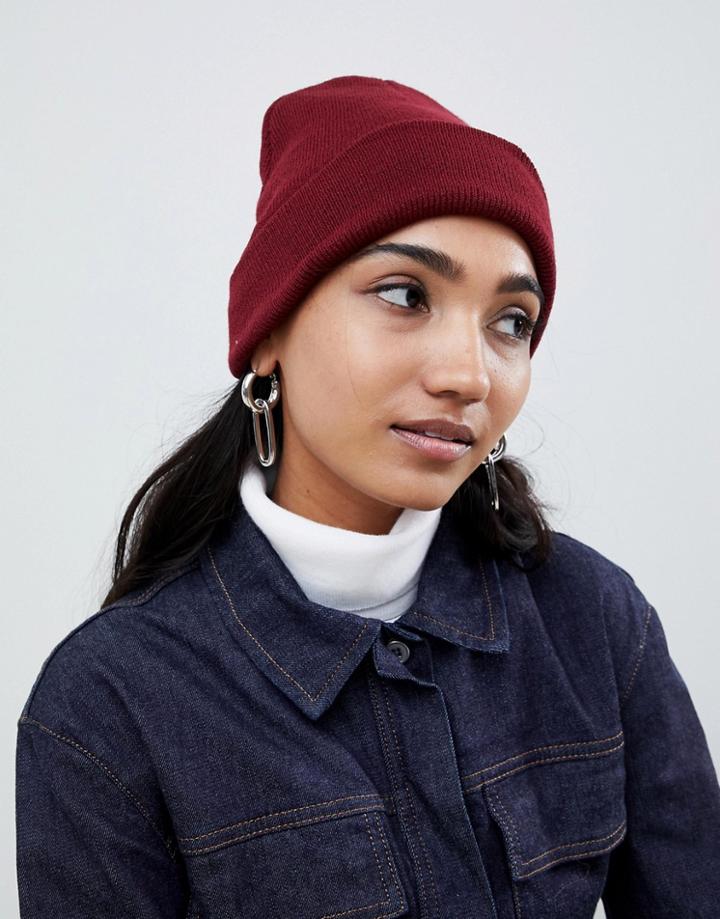 Asos Design Turn Up Beanie - Red