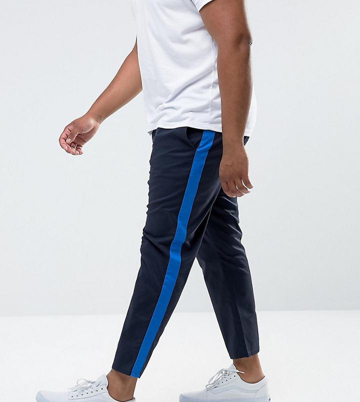 Asos Plus Slim Chinos With Side Stripe In Navy - Navy