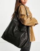Topshop Leather Premium Oversized Knot Slouch Shoulder Bag In Black