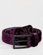 Asos Slim Belt In Purple Velvet With Matte Black Buckle - Purple