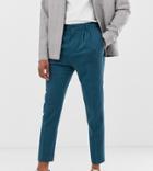 Asos Design Tall Tapered Crop Smart Pants In Teal Cross Hatch - Green