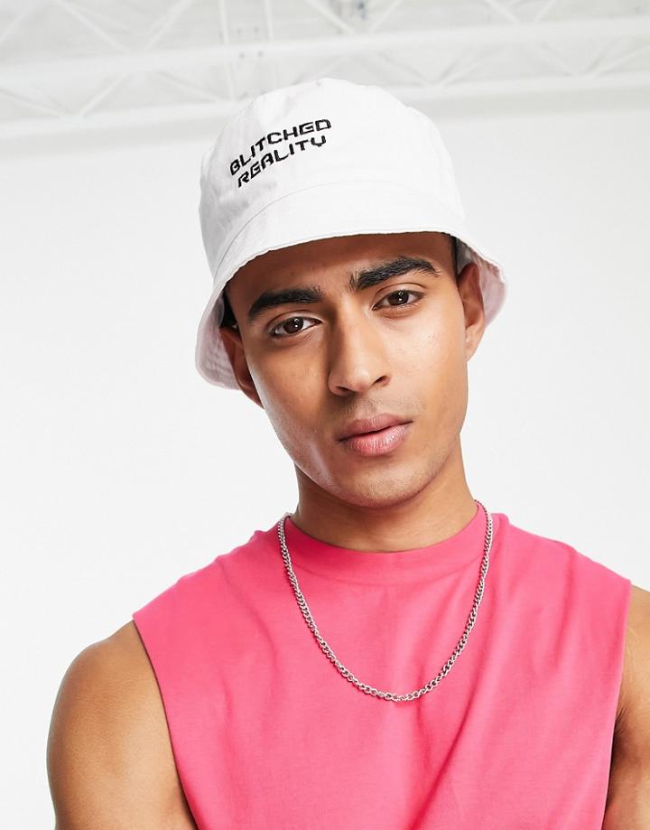 Only & Sons Bucket Hat With Glitched Reality Print In White