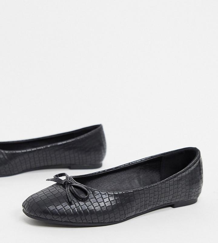 Glamorous Wide Fit Ballet Pump In Off Black Lizard