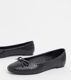 Glamorous Wide Fit Ballet Pump In Off Black Lizard