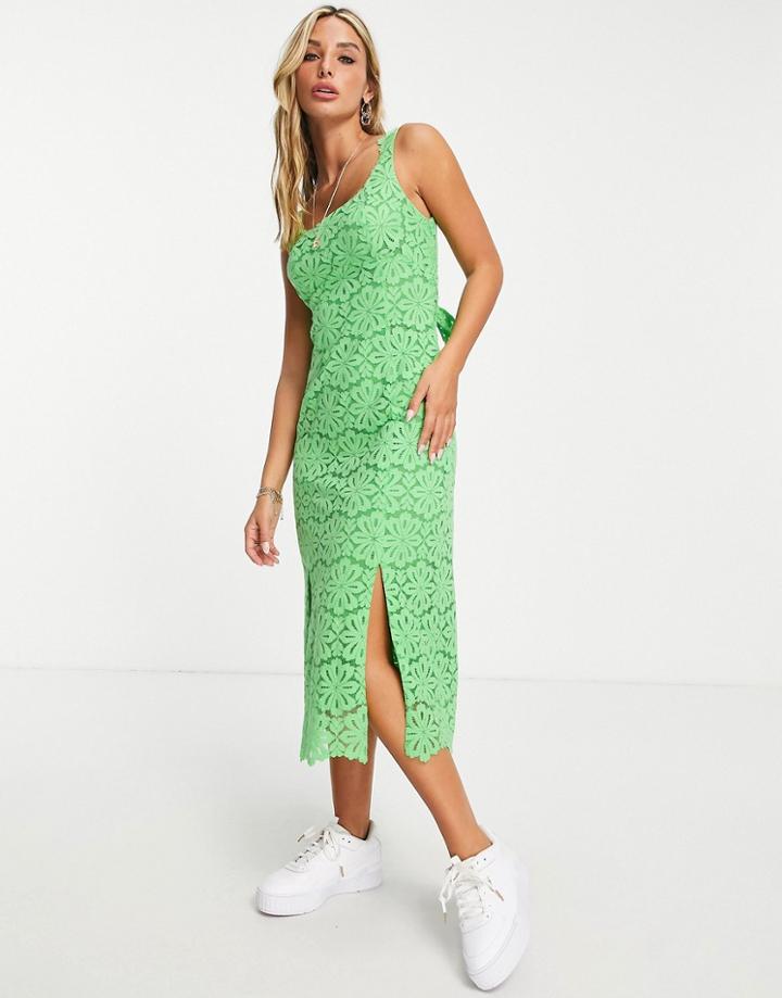 Whistles Noelle Lace Midi Dress In Green