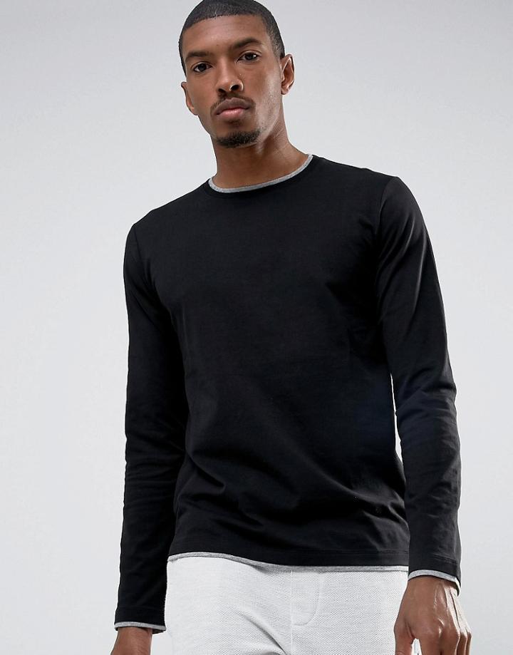 Esprit Long Sleeve T-shirt With Contrast Hem Details - Black