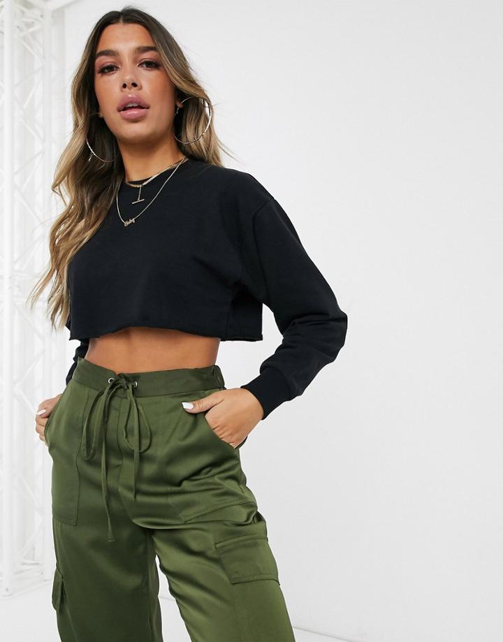 Asos Design Oversized Super Crop Sweat With Raw Edge In Black