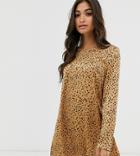 Glamorous Petite Long Sleeve Swing Dress In Polka Dot-tan