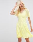 Asos Skater Dress With Lace Insert - Yellow