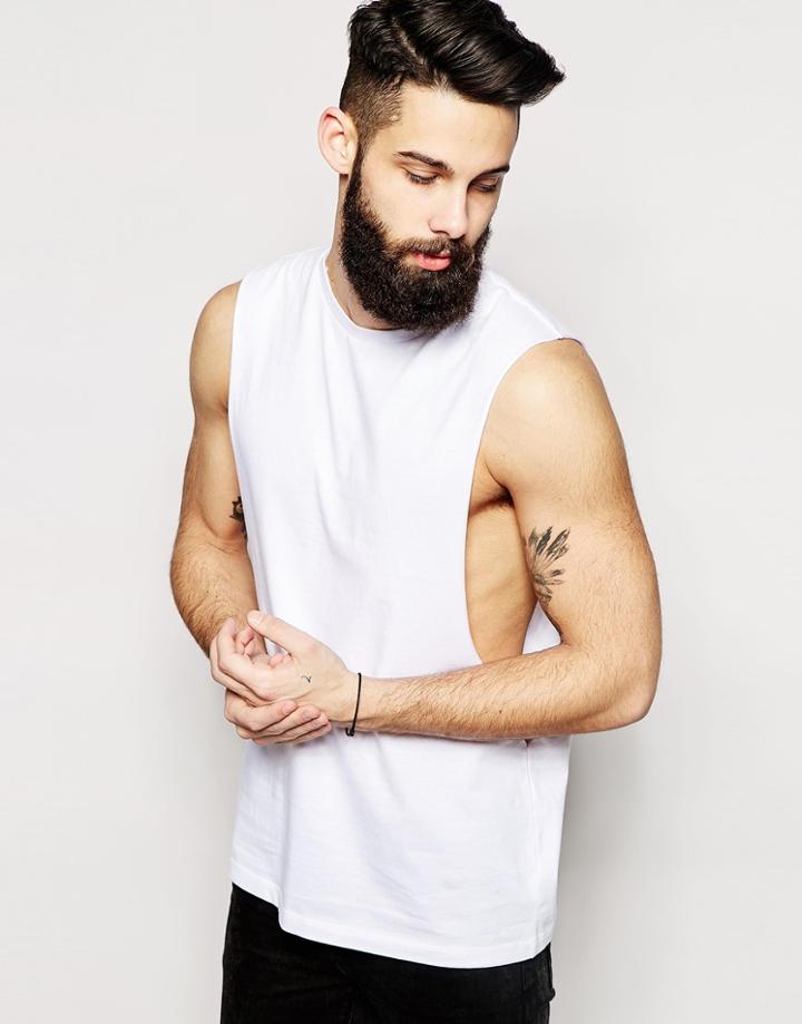 Asos Sleeveless T-shirt With Extreme Dropped Armhole - White