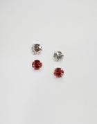 Krystal Swarovski Crystal Stud Earrings Two Pair Set - Red