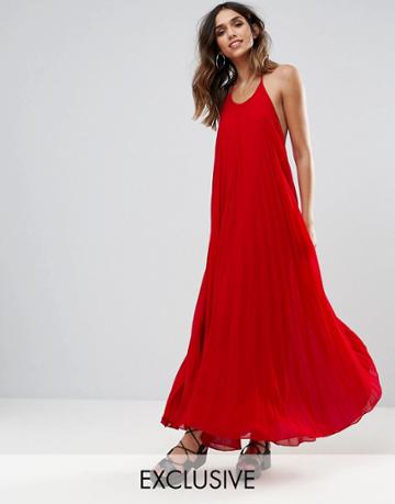 Missguided Pleated Maxi Dress - Red
