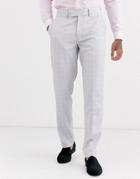 Asos Design Wedding Slim Suit Pants In Windowpane Check In Ice Gray-grey