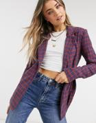 Heartbreak Tie Waist Blazer In Red And Blue Check-multi