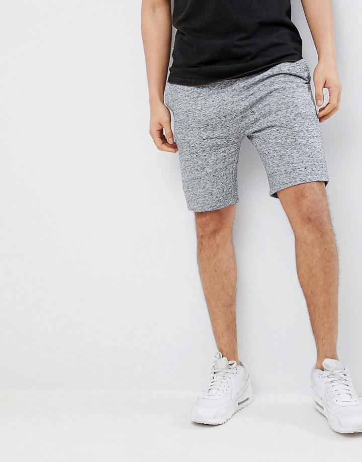 Asos Design Skinny Shorts In Navy Interest Fabric With Contrast Navy Waistband - Navy