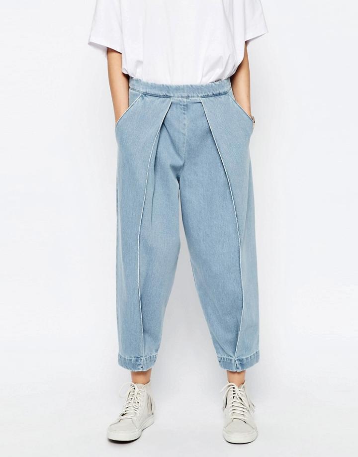 Asos White Mom Jeans With Front Pleat Detail - Blue