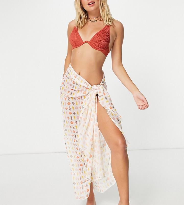 Daisy Street Sarong In Shell Print-neutral
