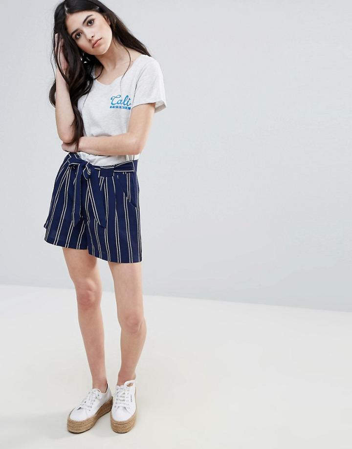 Brave Soul Stripe Tie Waist Shorts - Navy
