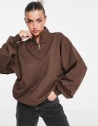 Asos Design Half Zip Sweatshirt In Brown