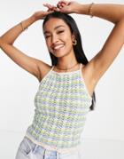 Vero Moda Crochet Cropped Top With Cross Back In Pastel Stripe-multi