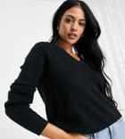 Asos Design Tall Boxy Sweater In V Neck With Rib In Black