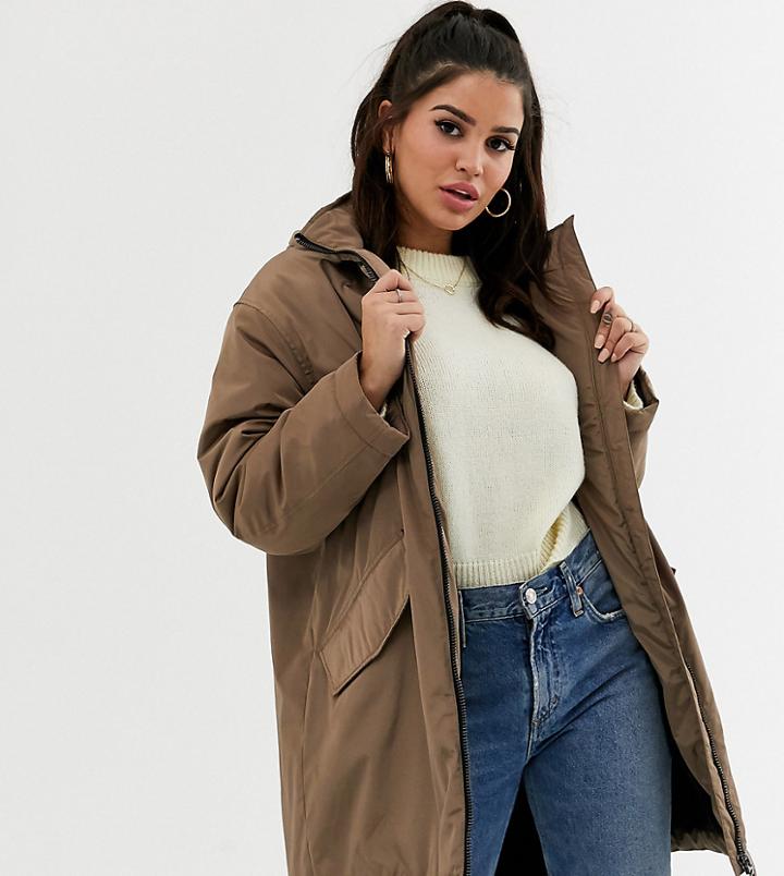Asos Design Petite Faux Fur Raincoat In Mink - Beige