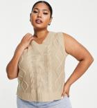 Yours Cable Knitted Vest In Camel-neutral
