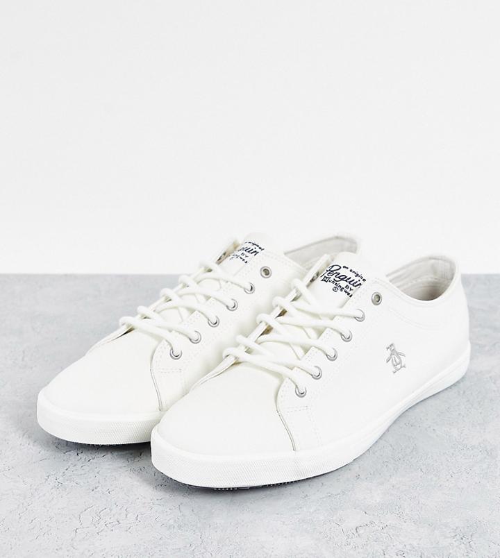 Original Penguin Wide Fit Minimal Lace Up Sneakers In White