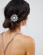 Asos Design Floral Hair Clip And Brooch In Crystal - Silver