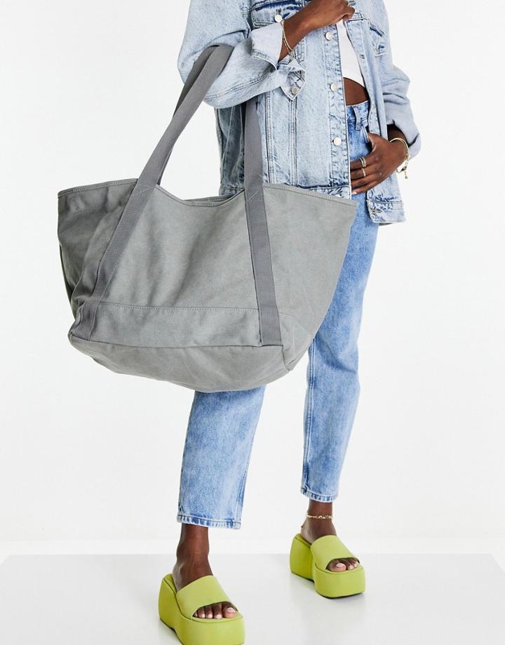 Topshop Oversized Washed Canvas Tote In Black