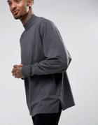 Asos Super Oversized T-shirt With Extreme Batwing Long Sleeve In Washed Black - Black