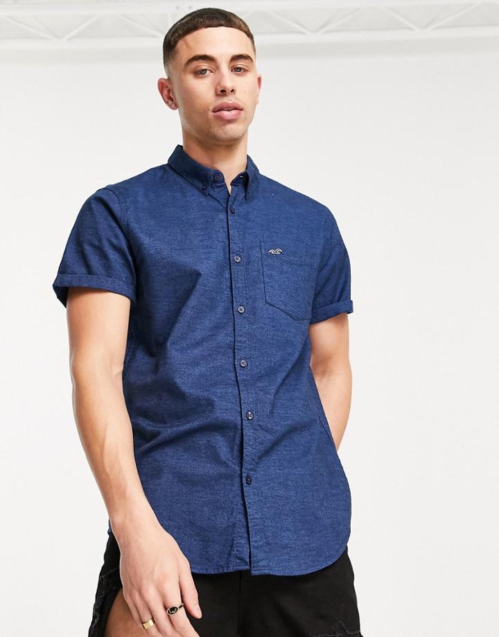 Hollister Icon Logo Short Sleeve Slim Fit Shirt In Navy
