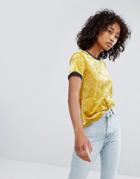 Noisy May Crushed Velvet 90's Ringer T-shirt - Yellow