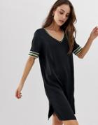 Maison Scotch Shift Dress With Sporty Glitter Stripe Trims-black