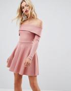 Asos Premium Heavy Rib Bardot Skater Dress - Pink