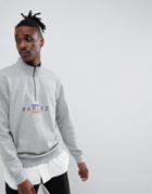 Parlez 1/4 Zip Sweat With Embroidered Line Chest Logo In Gray - Gray
