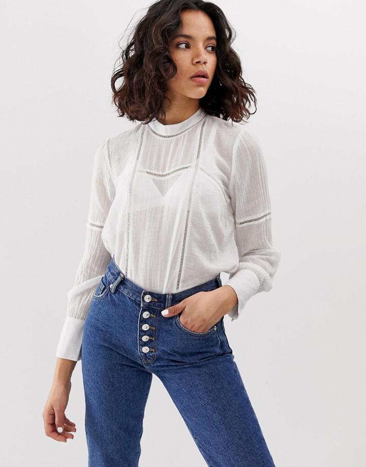 Only Lace Insert Cheesecloth Blouse - White
