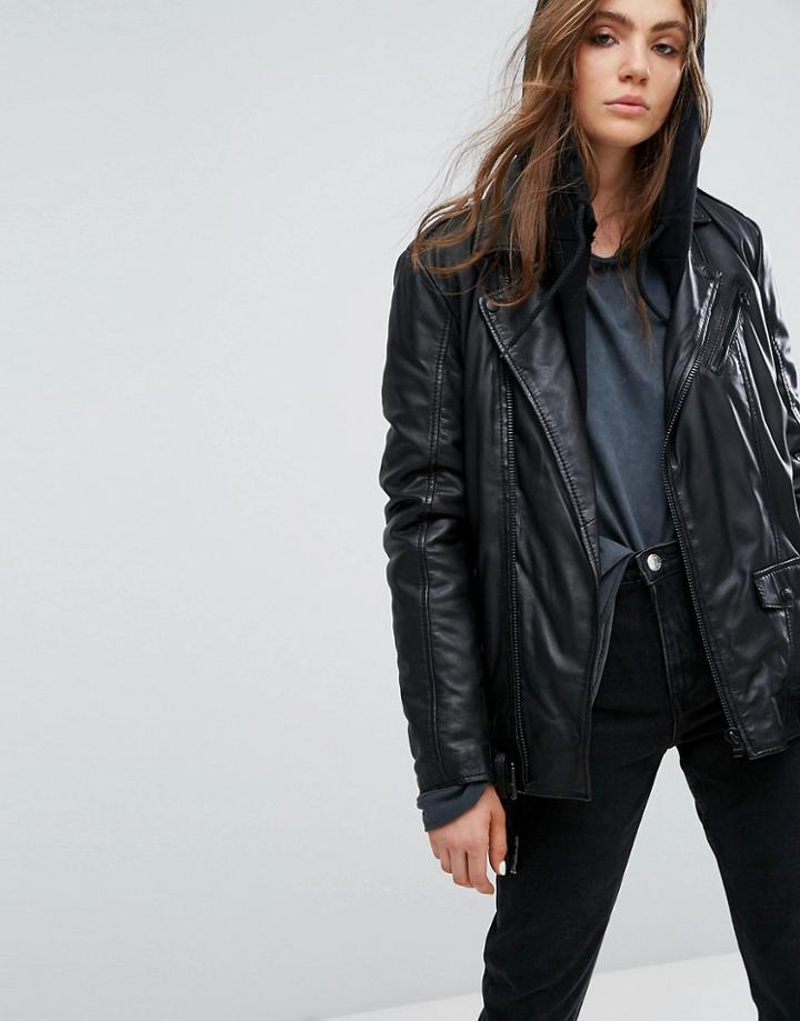 Goosecraft Long Line Leather Biker Jacket - Black