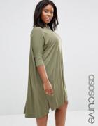 Asos Curve The T-shirt Dress With Curved Hem - Green