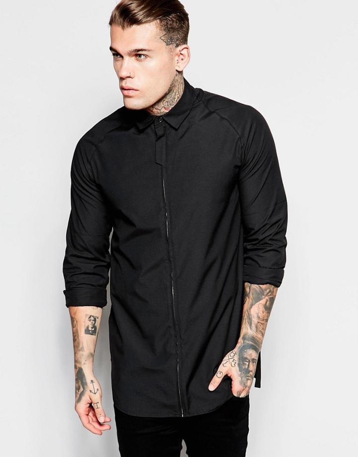 Asos Zip Through Shirt In Regular Fit - Black
