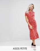 Asos Petite City Maxi Tea Dress In Floral Print - Red