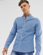 Asos Design Stretch Slim Denim Shirt In Light Wash-blue